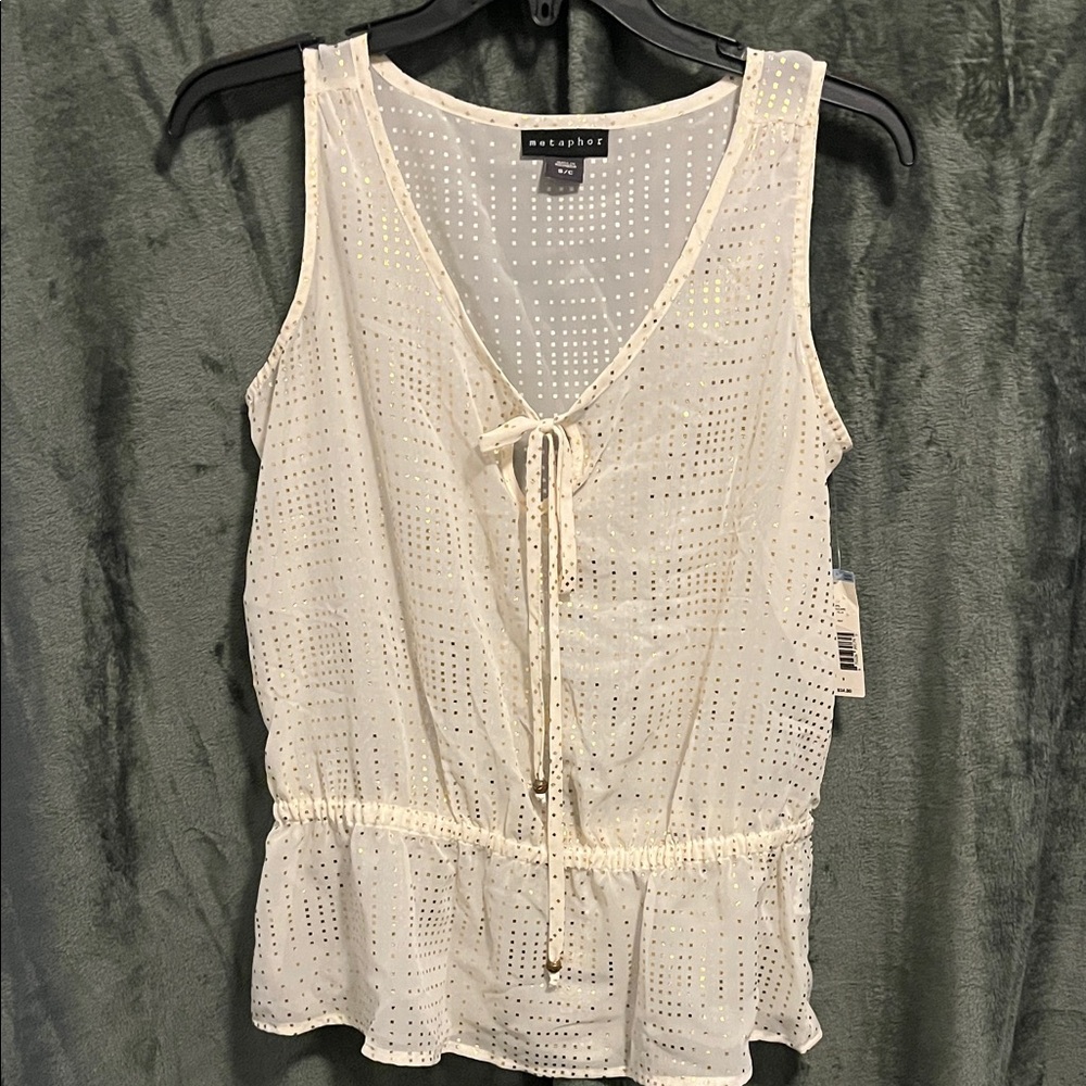 Metaphor Cream Eyelet Tie-Front Blouse
